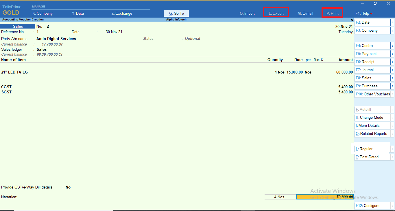 Control Printing-Export of Optional Vouchers